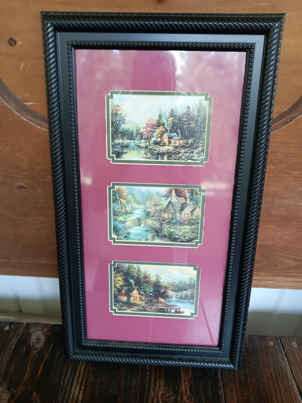 Triple Scenic Wall Art with Burgundy Mat and Black Frame